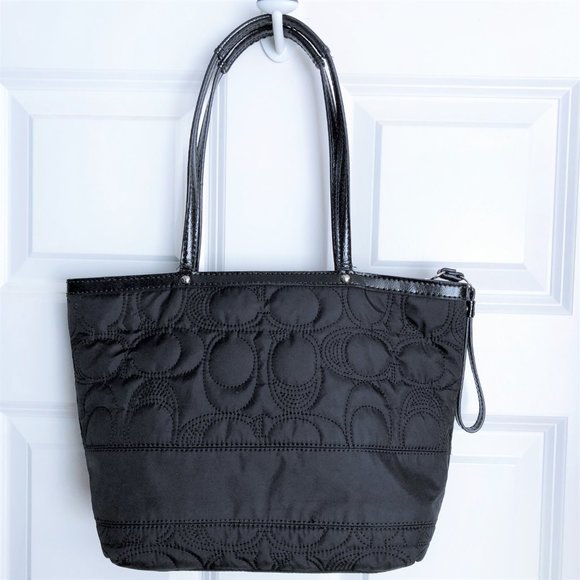 COACH Black Quilted Signature Stitch Nylon Tote - Picture 2 of 10